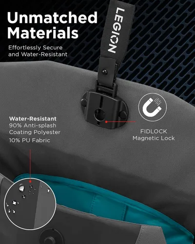 Miniatura 6 de Lenovo Legion - Mochila para juegos GB400 para computadoras de hasta 16 pulgadas, bolsa ligera repelente al agua con múltiples bolsillos