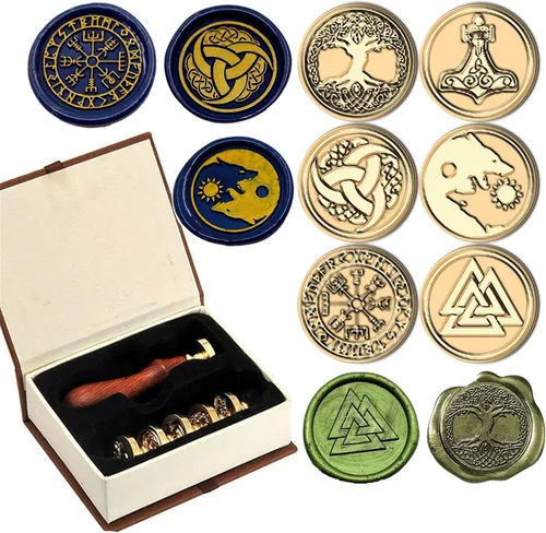 Kooer 6 sellos de cera de runa vikinga, sello de cera de sellado de runas vikingas, sello Vegvisir Valknut árbol de la vida, invitación de boda,