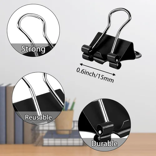 Miniatura 2 de SANNIX 150 PIEZAS Mini Clips para Carpeta, Clips para Papel de 15mm (5/8 pulg) Negros de Tamaño Micro para Oficina, Hogar y Escuela