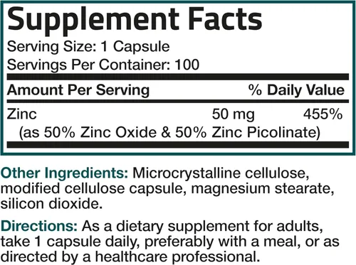 Miniatura 6 de Bronson Zinc 50mg Complejo Complejo de Apoyo Inmunológico de Alta Potencia, Antioxidante y Salud de la Piel - Sin OGM, 100 Cápsulas Vegetarianas