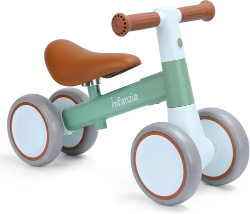 INFANZIA Bicicleta de equilibrio para bebés de 12 a 36 meses, 1 año de edad, primera bicicleta sin pedal con asiento ajustable, 4 ruedas para bebés,