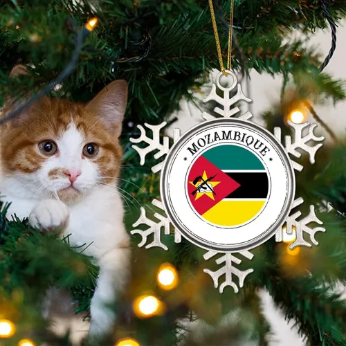 Miniatura 4 de Mozambique - Adornos de Navidad de copo de nieve de metal, recuerdo patriótico, regalo de recuerdo de país, adornos de Navidad para árbol, bandera