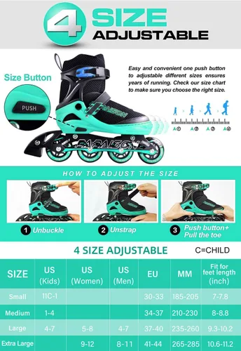Miniatura 3 de PAPAISON Patines en línea ajustables para niños y adultos con ruedas completamente iluminadas, patines de ruedas para exteriores para niñas y niños