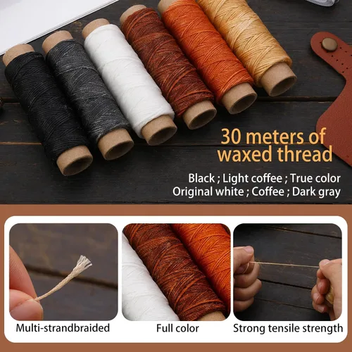 Kit de punzón de costura, herramienta portátil, hilo de coser de cuero, kit de hilo encerado para manualidades de reparación de costura de cuero