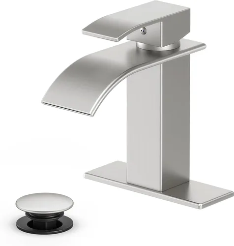Miniatura 13 de Ryuwanku Grifo de Baño Negro Mate Moderno de Cascada para Lavabo de Baño con Mango Único Adecuado para 1 o 3 Orificios, Incluye Placa de Cubierta