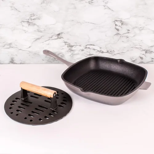 Miniatura 6 de BergHOFF Cast Iron2Piece Grill Set - Prensa para parrilla y prensa para carne, rojo