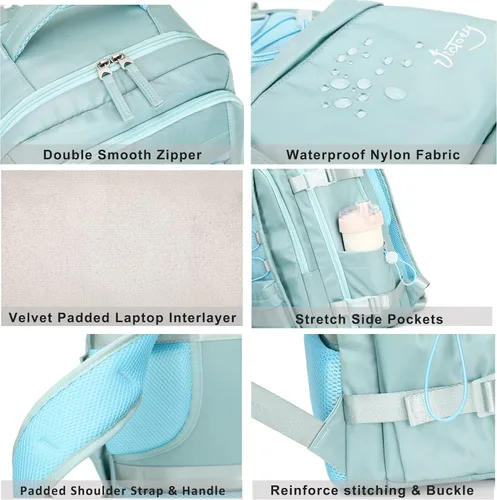 Miniatura 7 de AO ALI VICTORY Mochila de viaje para mujeres y hombres de 15.6 pulgadas para laptop, mochila de transporte, mochila grande para universidad, Verde