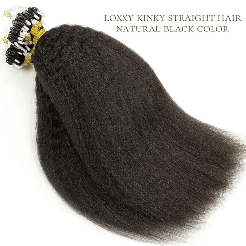 Miniatura 3 de Extensiones de cabello humano con micro anillo, lacio, rizado, color negro natural, largo microenlaces, extensiones de cabello humano para personas