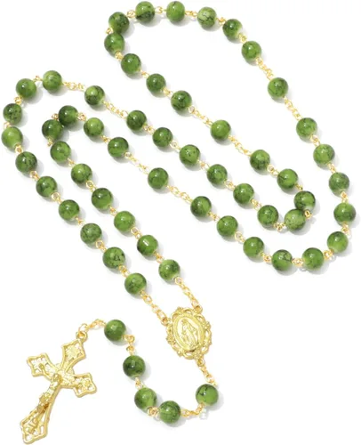 Miniatura 25 de KOMI Rosario de cuentas católicas para mujer, collar de cuentas de rosario con cruz de crucifijo, perlas de cristal, rosario, rosarios, católicos