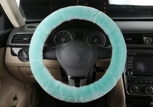 Miniatura 2 de U&M Funda para volante de automotor de lana auténtica, elastizada. Almohadilla protectora de volante de vehículo, de lana australiana, Menta