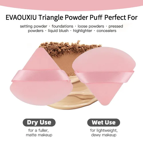 Miniatura 6 de 2 piezas EVAOUXIU esponjas triangulares para polvo facial, esponjas suaves y mullidas para fijar el polvo, esponjas cosméticas de terciopelo para 2