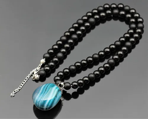 Miniatura 185 de Colgante de turmalina cruda natural, Collar de cuentas de ónix negro genuino, Collar de piedra negra, Collar de piedras preciosas, Cuentas de 0.315