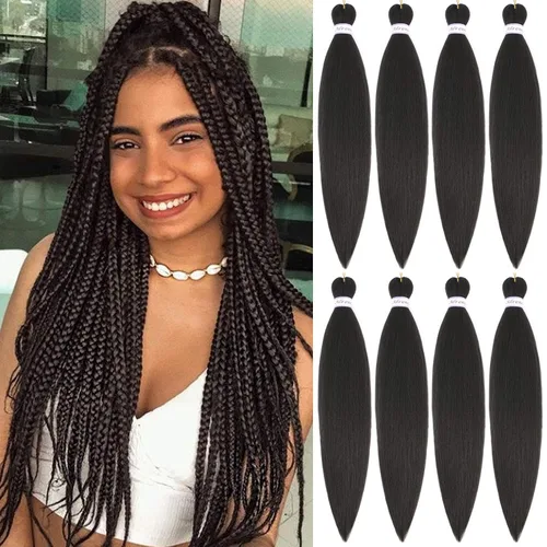 Miniatura 18 de Alrence Cabello estirado para hacer trenzas, trenza larga de 30 pulgadas, 8 paquetes, extensiones profesionales de trenzado de cabello sintético, 1b#