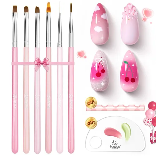 Miniatura 17 de Beetles Gel Polish Juego de 7 pinceles para arte de uñas, pinceles de diseño de uñas para esmalte de gel, manicura de salón de bricolaje