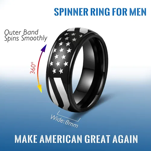 Miniatura 3 de LAOYOU Anillo giratorio para hombre para alivio de la ansiedad 0.315 in de acero inoxidable negro anillo de ansiedad con incrustaciones de cadena