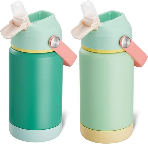Miniatura 12 de Kerilyn - Botella de agua para niños, de acero inoxidable, con pajilla a prueba de fugas, con aislamiento térmico, libre de bisfenol A, unisex