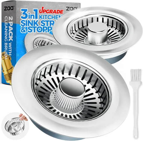 Miniatura 8 de zaa Colador de drenaje para fregadero, tapón 3 en 1 para fregadero de cocina, tapón de drenaje de cocina de acero inoxidable y cubierta con colador