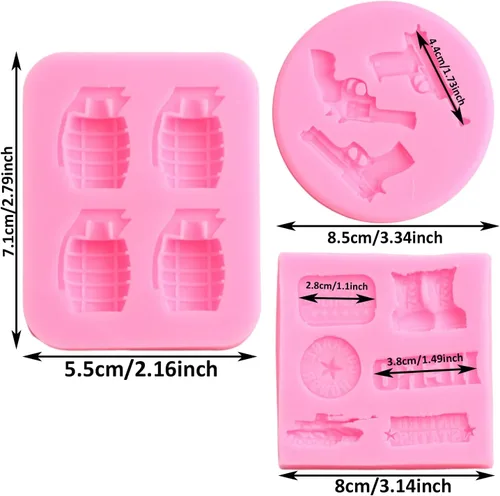 Miniatura 2 de Mujiang Soldier Hero Army Tank Moldes de silicona para pistola pistola granada fondant molde para decoración de pasteles, dulces, chocolate