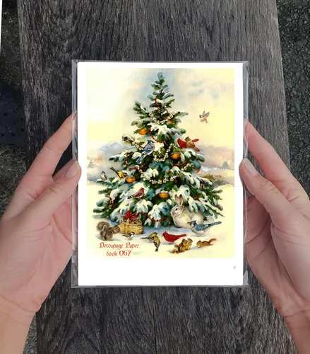 Miniatura 3 de Paquete de papel para decoupage (35 hojas 15x20 cm) Gatos aman Navidad FLONZ Tarjetas vintage con imágenes navideñas para decoupage, manualidades