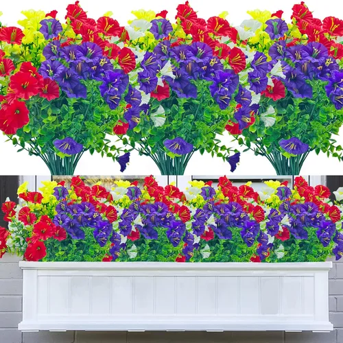 Miniatura 10 de 20 paquetes de flores artificiales para exteriores, flores falsas resistentes a los rayos UV, arbustos de plástico sintético para decoración Azul