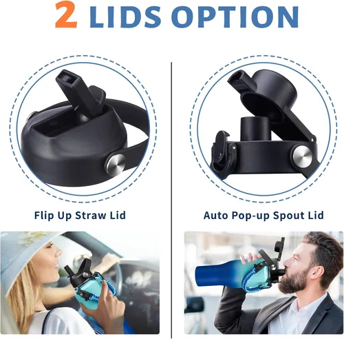 Miniatura 4 de Botella de agua aislada de 40 onzas que cabe en el portavasos del automóvil - Botella de agua de metal con pajita, tapa con salida automática, vaso
