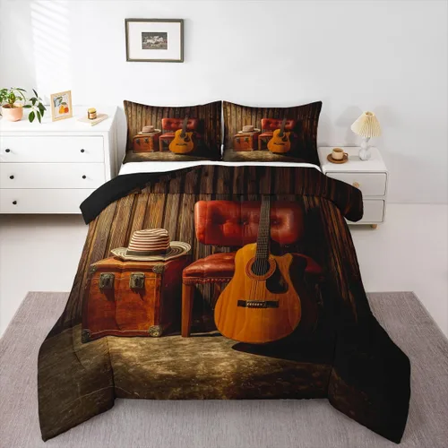 Miniatura 20 de Juego de ropa de cama de guitarra, tamaño individual para niños y niñas, juego de edredón con teclados de piano, temática musical, inserto