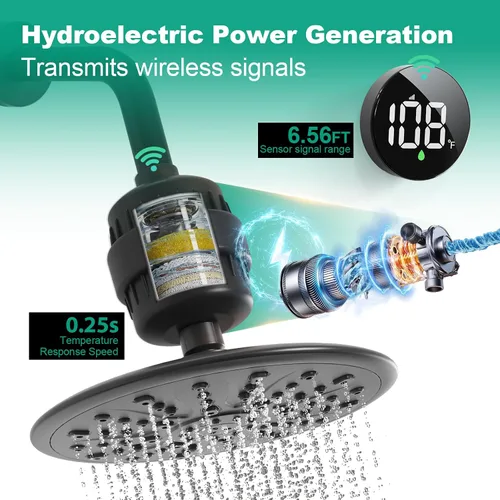 Miniatura 7 de Tem8(R7Pro) Accesorio de filtro de ducha de baño con pantalla de temperatura inalámbrica Purificador de agua dura 99.99% elimina cloro y metales