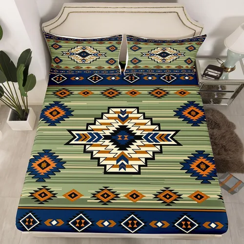 Miniatura 36 de Homewish Western Fitted Sheets Twin Size (No Flat),Retro Country Tribal Bedding Set 2Pcs,Kids Girls Boys Room Decor,Southwest Aztec Stripes Bed