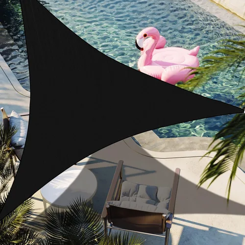 Vela de Sombra Triangular de 12 x 12 x 12 pies, Toldo de Tela Duradera con Bloqueo UV, Color Negro, Hacemos Pedidos Personalizados