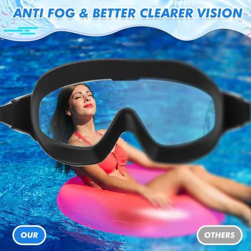 Miniatura 6 de Konohan Paquete de 3 gafas de natación para adultos, gafas anchas sin fugas, antiniebla, con clips para la nariz, tapones para los oídos