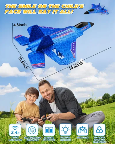 Miniatura 3 de Avión RC ANTSIR F22, Avión RC con Estabilizador de Giro/Luz LED/2 Baterías Recargables, Avión a Control Remoto 2.4GHz, Fácil de Volar, Avión RC