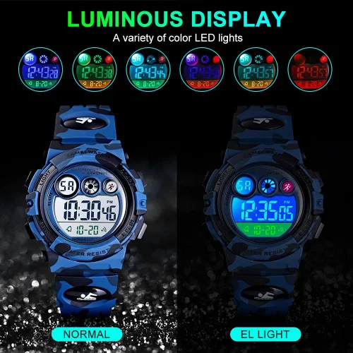 Miniatura 5 de GOLDEN HOUR Relojes para niños, deportes digitales, impermeables, para niños y niñas, para exteriores, alarma de 1224 horas, retroiluminación