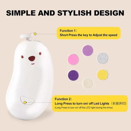 Miniatura 4 de Lima eléctrica para uñas de bebé, cortaúñas recargable suave, kit de cortaúñas para bebé, juego de manicura para bebés, niños pequeños o adultos, 6