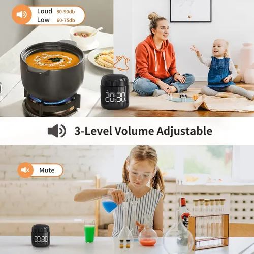 Miniatura 5 de Temporizador Digital de Cocina, Temporizador de Cuenta Regresiva y Progresiva con Pantalla LED Grande, Ajuste de Volumen, Temporizador para Cocinar