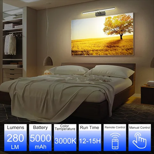 Miniatura 5 de Luz para Cuadros, Luces de Arte a Batería para Pared, Luz Inalámbrica con Control Remoto para Pinturas con Temporizador y Regulable, Iluminación