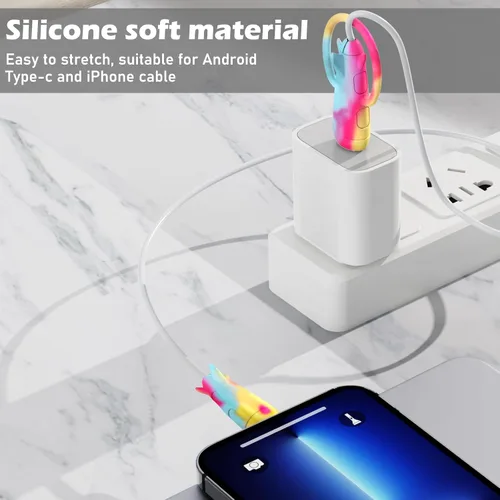 Miniatura 2 de CameCosy Funda protectora de cable 2 en 1 compatible con iPhone, Android, cable USB tipo C, 2 unidades de silicona estirable para ahorro de cables