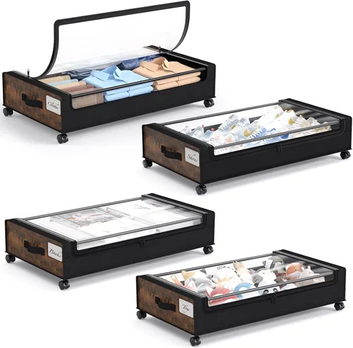 Miniatura 12 de Yecaye Almacenamiento debajo de la cama con ruedas, paquete de 2, contenedores de almacenamiento extra grandes de 85 L debajo de la cama con marco