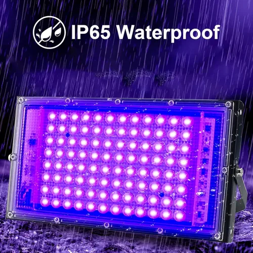 Miniatura 4 de Paquete de 2 luces negras UV de 100 W, IP65 impermeable, luz de fiesta brillante, iluminación de escenario, Halloween, pintura corporal, póster