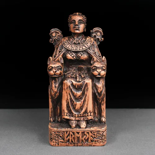 Miniatura 7 de Dryad Design Estatua de Freya Diosa nórdica del amor, guerra, magia y gatos, 7 3/4 pulgadas, decoración pagana vikinga para el hogar