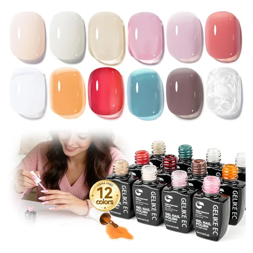 Miniatura 10 de gelike ec Juego de esmaltes de gel de Navidad: esmalte de uñas de gel altamente pigmentado con capa base libre de hema y tarjetas