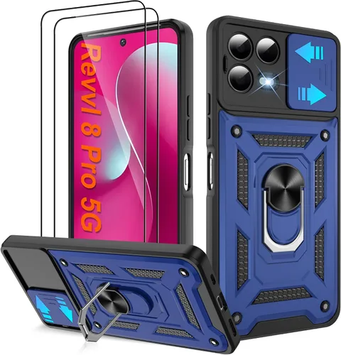Miniatura 154 de ATUMP Funda para T-Mobile Revvl V Plus 5G con protector de pantalla HD con cubierta de cámara deslizante, soporte de anillo de rotación de 360° Negro