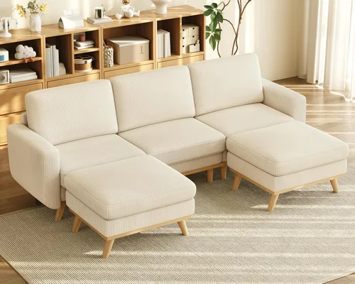 Miniatura 26 de Vesgantti Sofá modular en forma de U de 119 pulgadas, sofá modular de pana con asiento profundo y soporte de resortes, sofá convertible con 2 Beige
