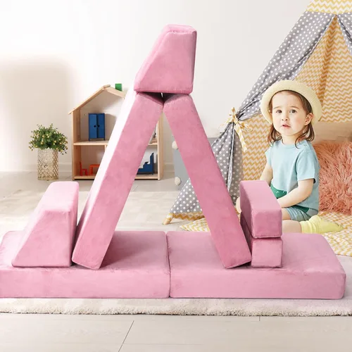 Miniatura 7 de Sofá de juegos para niños, sofá de 10 piezas para sala de juegos y dormitorio, modular para jugar, crear, dormir (rosa)