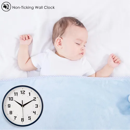 Miniatura 4 de Topkey Reloj de pared redondo silencioso para cocina, estilo moderno, sin tictac, decorativo, dormitorio, oficina, estudio, cocina, reloj de pared