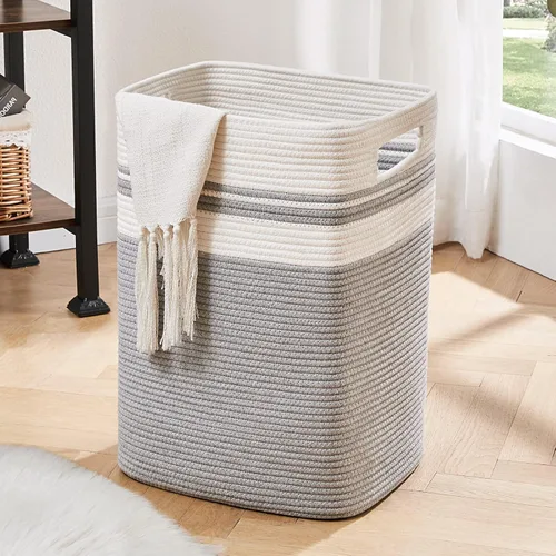 OIAHOMY - Cesta de lavandería, cesta de almacenamiento alta decorativa de algodón con asas para sala de estar, cestas grandes plegables para Gris