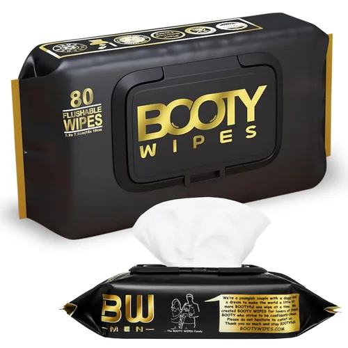 BOOTY WIPES 80 toallitas desechables para hombres y mujeres, toallitas para adultos, infundidas con vitamina E y aloe, toallas húmedas extra