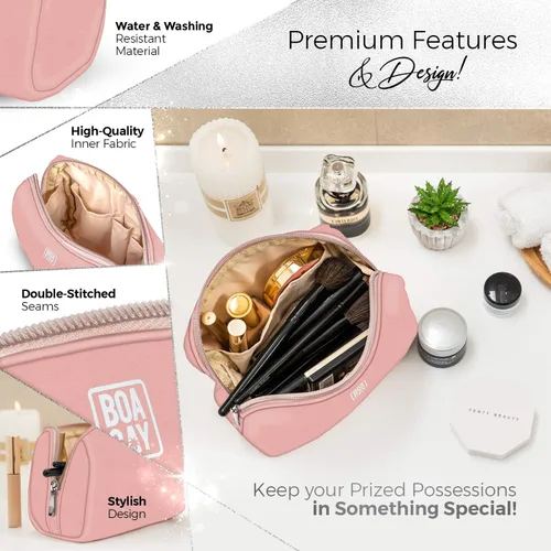 Miniatura 5 de BOACAY Bolsa de maquillaje grande, bolsa de cosméticos de viaje para mujer, organizador de artículos de tocador con cremallera para bolso, estuche