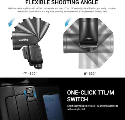 Miniatura 4 de Godox V1Pro-S TTL - Flash de cámara de cabeza redonda de iones de litio, potencia de 76 W, 100 tomas continuas de potencia completa, inalámbrica