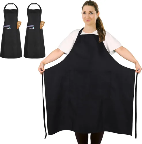 2 delantales de chef de talla grande, delantal profesional unisex con 2 bolsillos para cocinar, trabajar, hornear (tamaño más grande)
