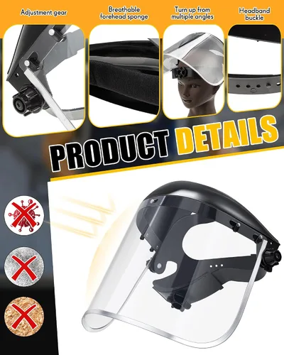 Miniatura 4 de Copkim Paquete de 3 Protectores Faciales Super Seguros para Rectificado. Protector Facial Transparente para Rectificado y Corte. Resistente a
